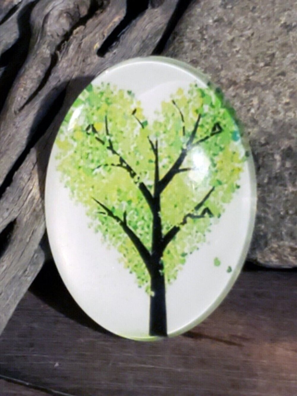 Handmade Tree of Life 40x30mm Oval Tempered Glass Cabochon 6939-I